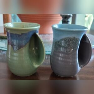 Handcrafted Ceramic Mugs in Green and Blue